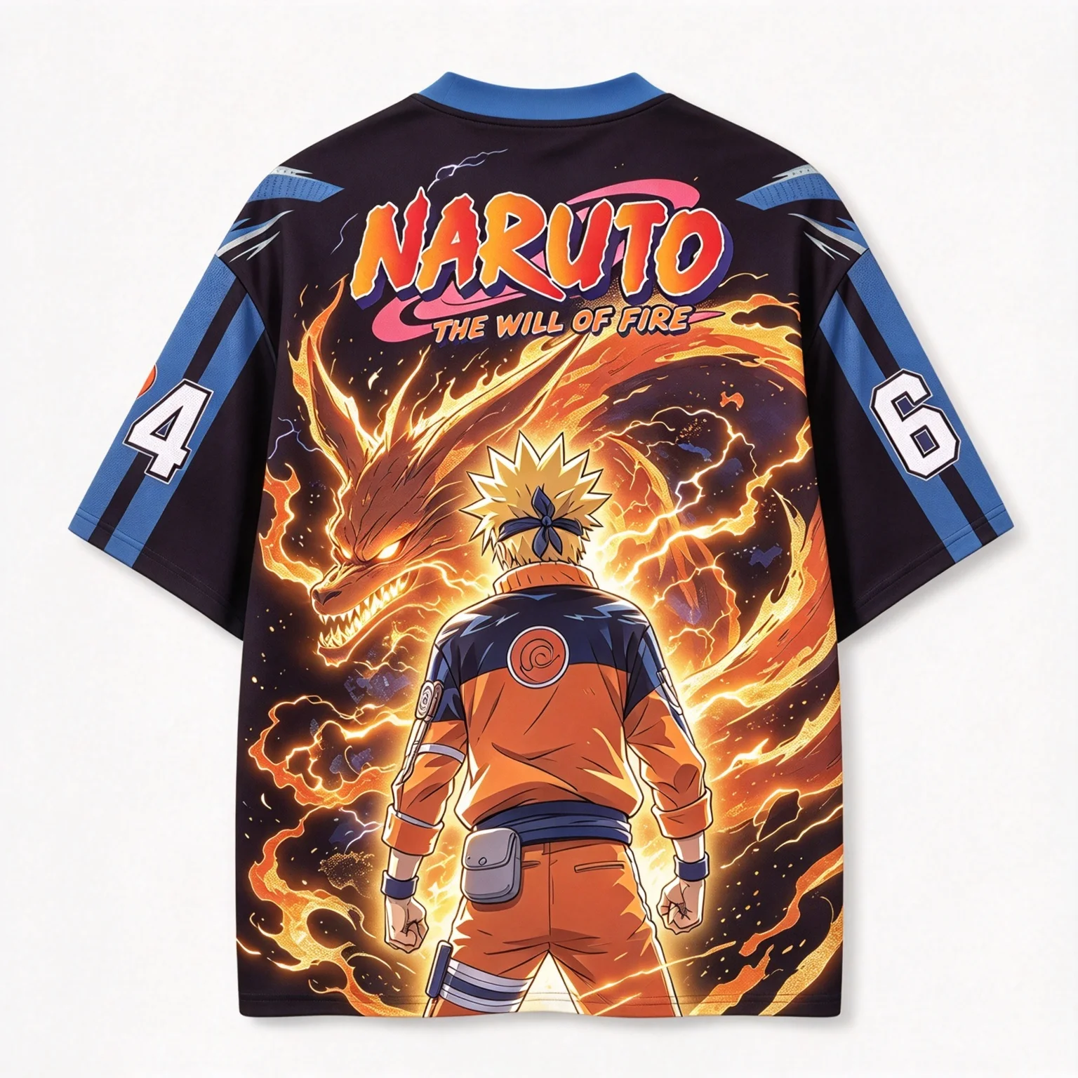 Unisex Naruto Anime Mesh Jersey, Nine Tails Kurama V Neck Shirt, Hip Hop Oversized Street Sports Top
