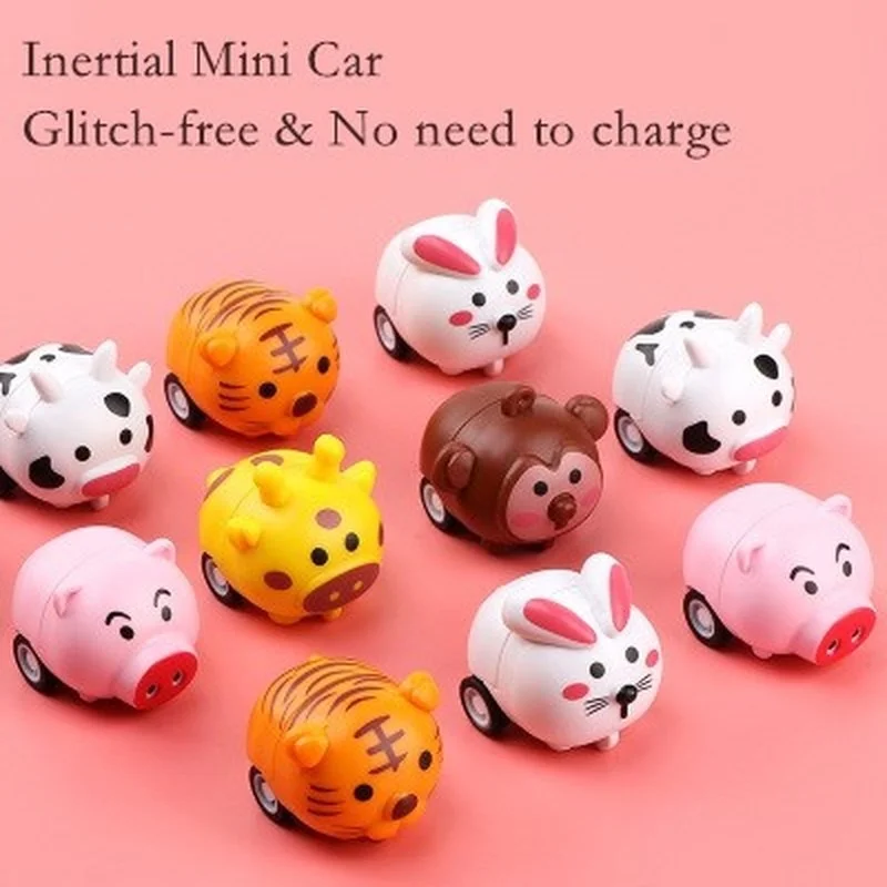 1pc Children Mini Pull Back Car Toy Cartoon Animal Inertia Car Crash Resistant Kids Educational Toy Parent-Child Interactive Toy