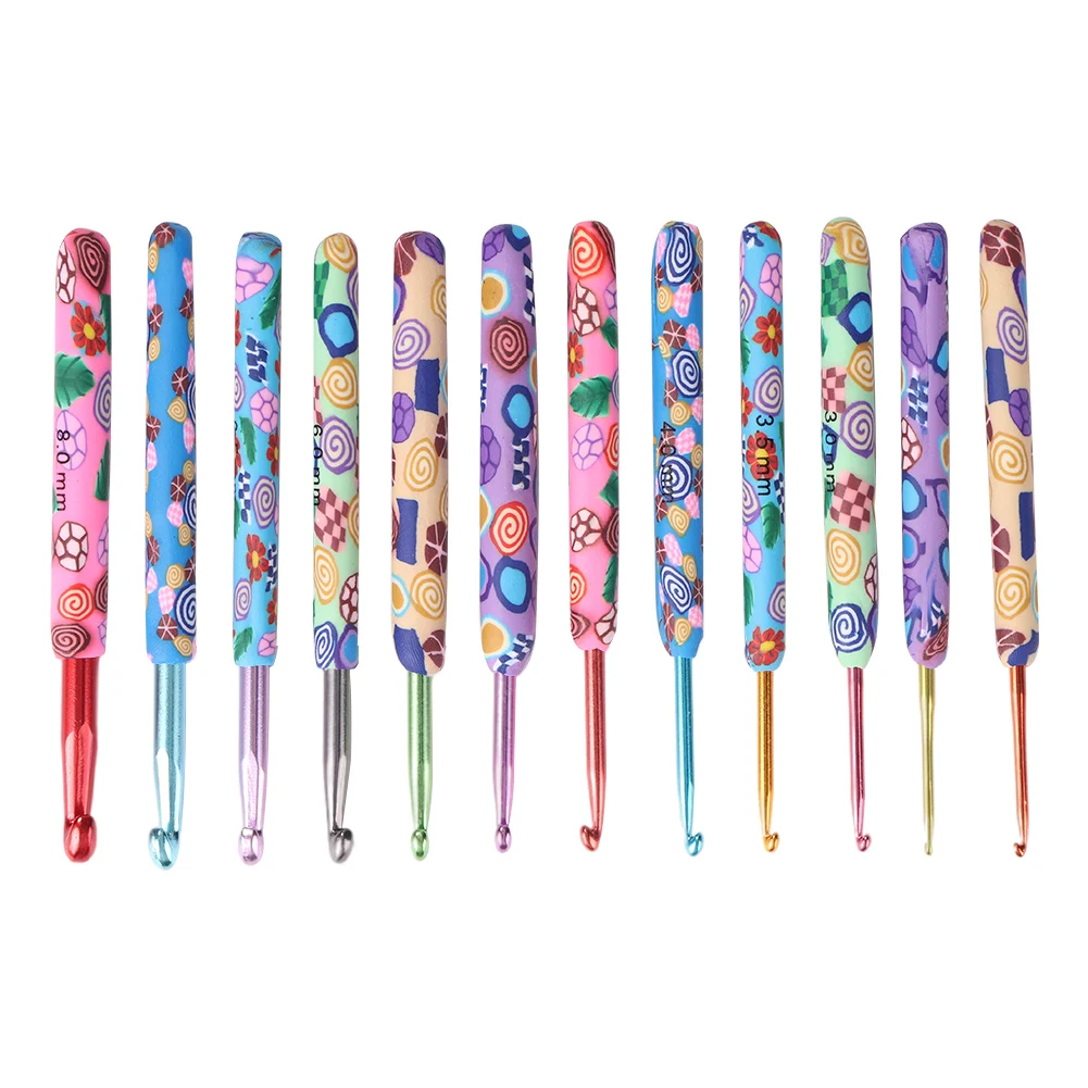 

12pcs Colorful Soft Plastic Handle Alumina Crochet Hooks Knitting Needles Set Crochet for Weave Sewing Needles Tool