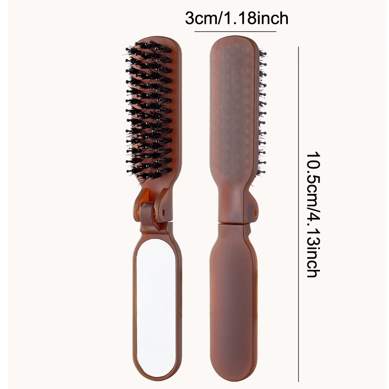 Mane Bristle Hair Brush Foldable Portable Comb With Mirror Pocket Collapsible Travel Massage Hair Styling Tool Salon Gift!~