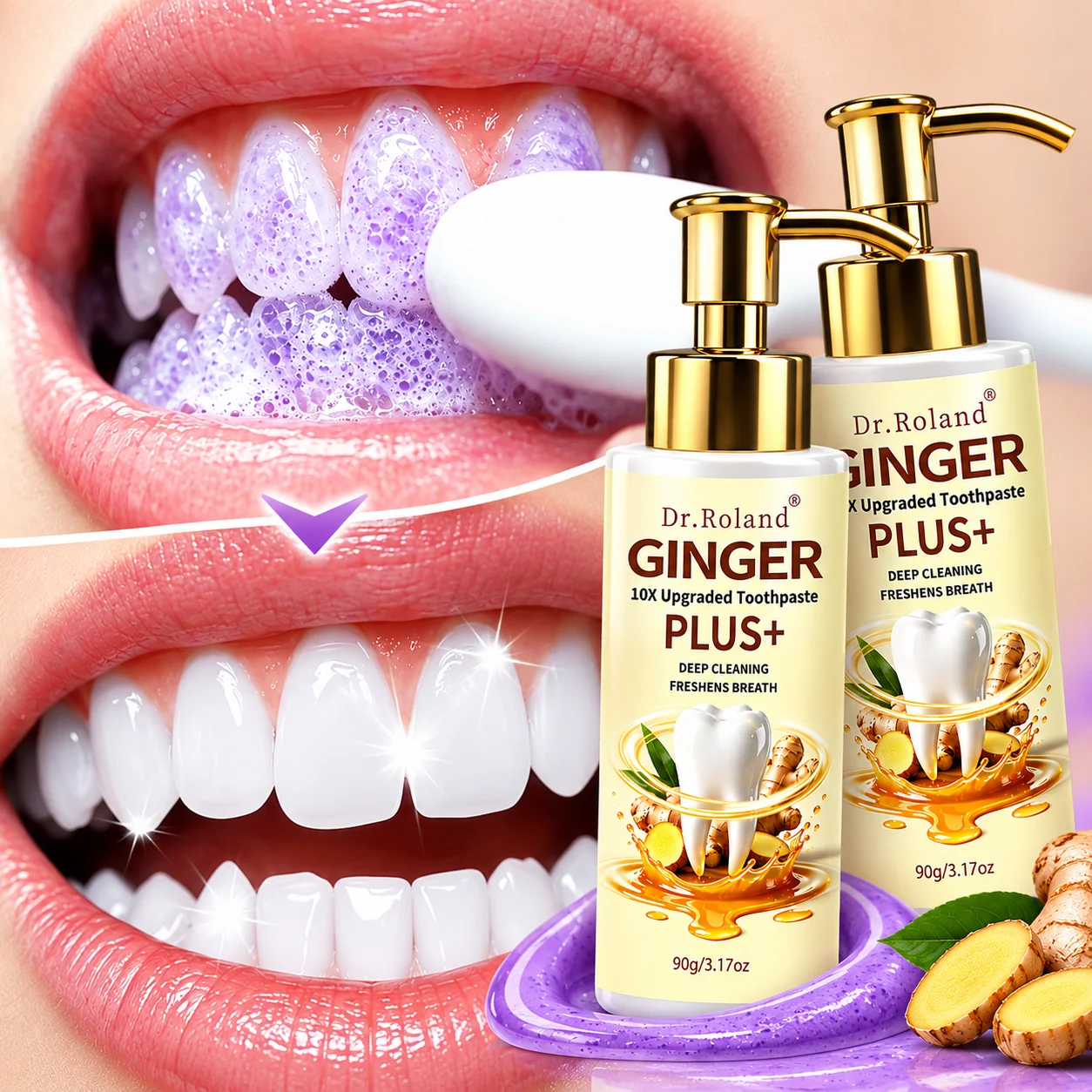 2PC Turmeric Whitening Toothpaste Nano Hydroxyapatite Baking Soda Deep Cleaning Stain Removal Sensitive Teeth Mint Fluoride Free