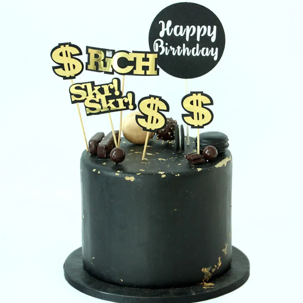 22Pcs Fashion Cake Topper Set Us Dollar Theme Cake Decor for Birthday Party Dessert Decoration Bright Color Creative Cartoon
