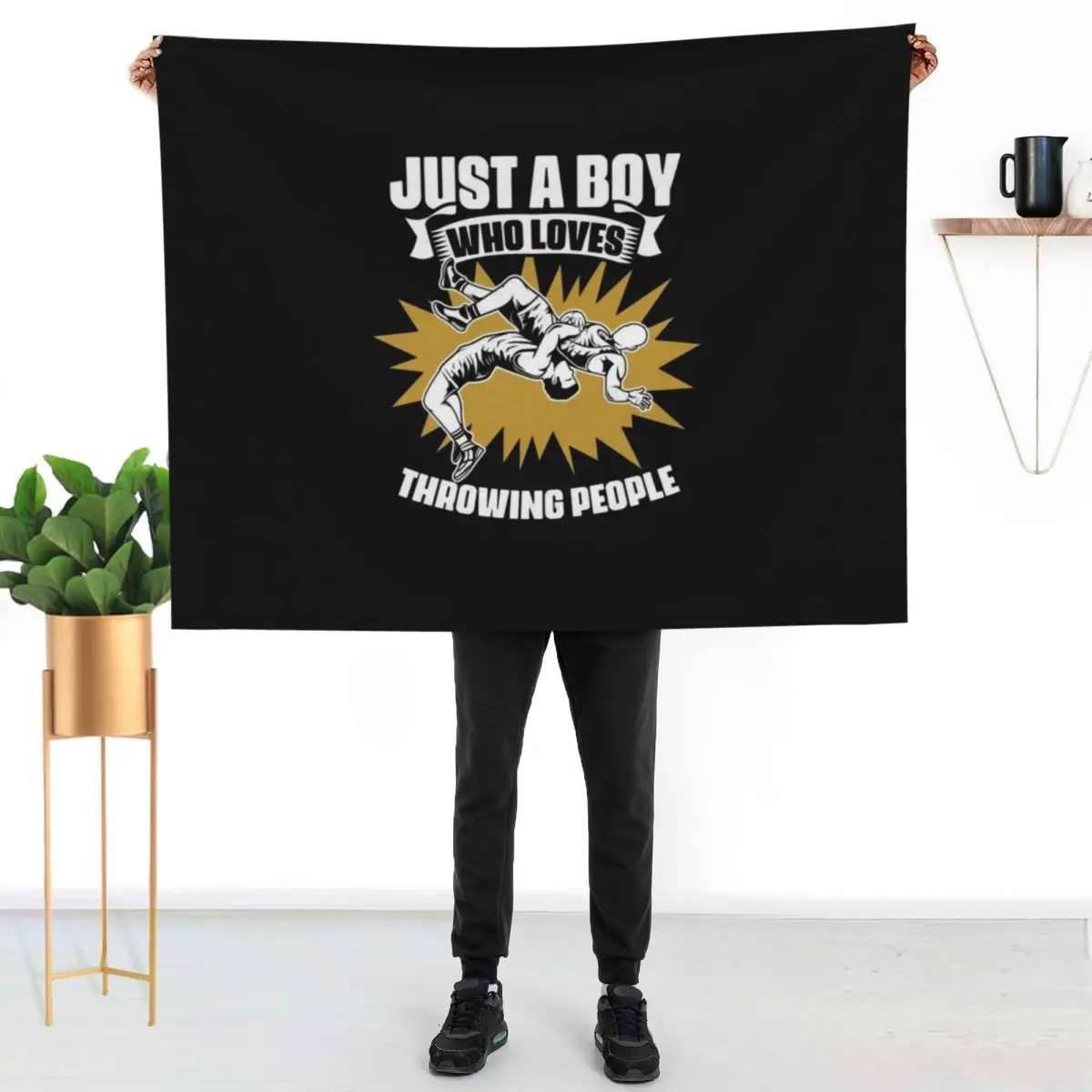 Just A Boy Who Loves Funny Wrestling Sports Fan For Wrestler Throw Blanket For Baby Furry warm winter Hairy Blankets