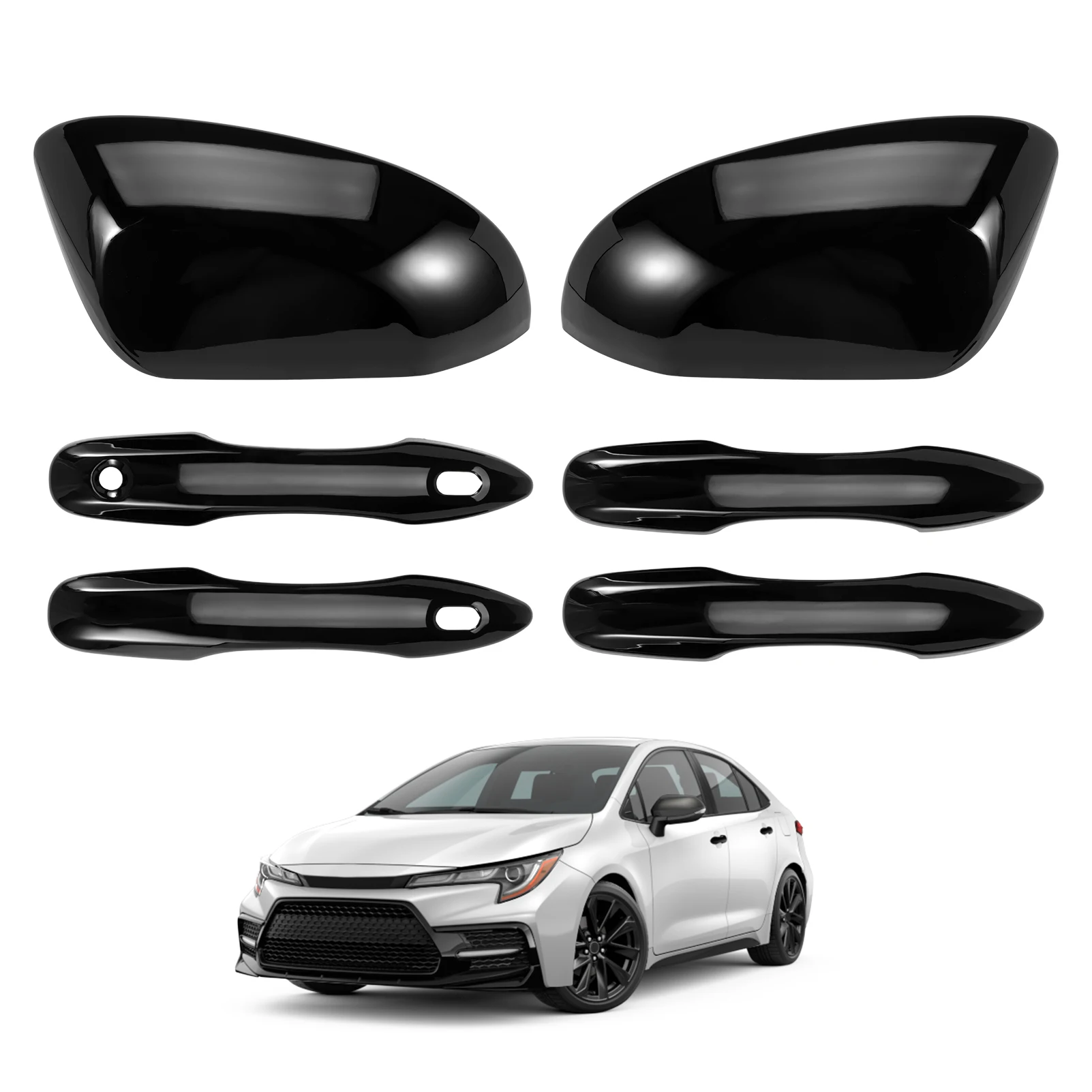 

Черные накладки на боковые зеркала и накладки на ручки, замена аксессуаров Toyota Corolla 2020-2025 гг., с отверстиями для умных ключей