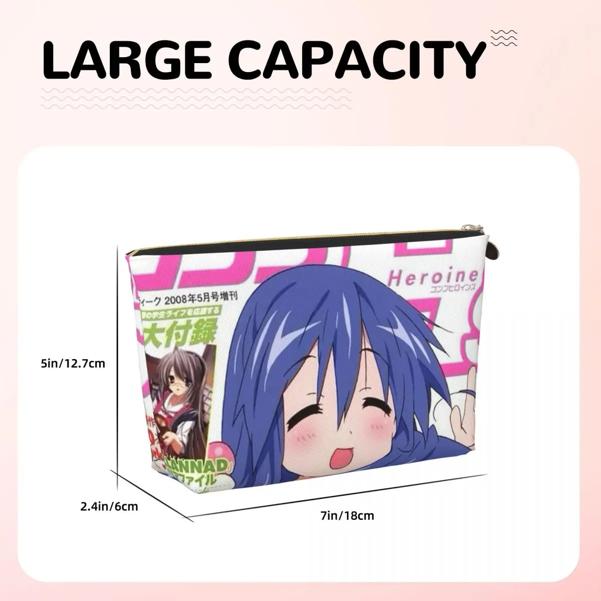 Lucky Star Campus Anime Cartoon Women Cosmetic Bags Travel Makeup Organizer Pouch Toiletry Storage Dopp Kit Box