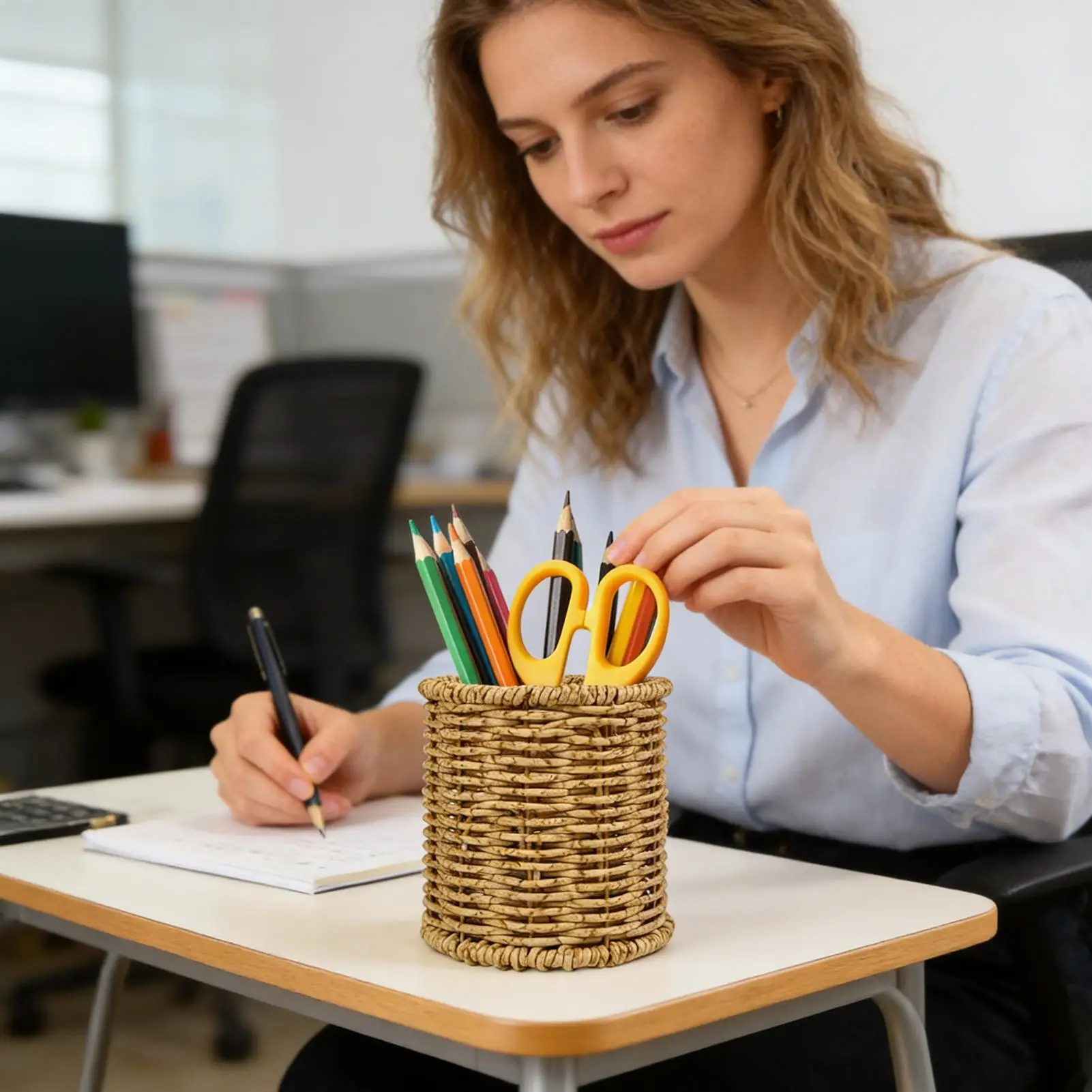 Rattan pen holder Pen Holder For Desk Waterproof and sturdy pen holder School Office Supplies Stationery Desk organizer