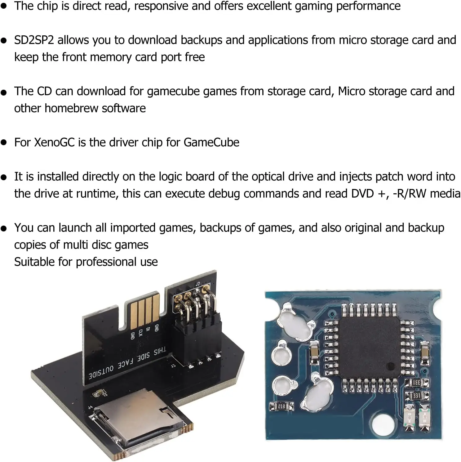 قارئ بطاقة التخزين لـ NGC ، قارئ بطاقة المحول ، قرص تمهيد سويسري ، دي في دي صغير ، رقاقة Xeno GC ، متوافق مع SD2SP2 برو