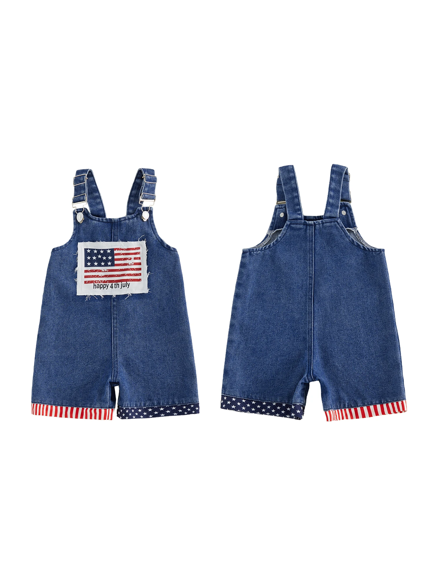 Children s Fourth of July Stars and Stripes Denim Overalls USA Flag Print Patriotic Jean Jumpsuit Kids Independence Day