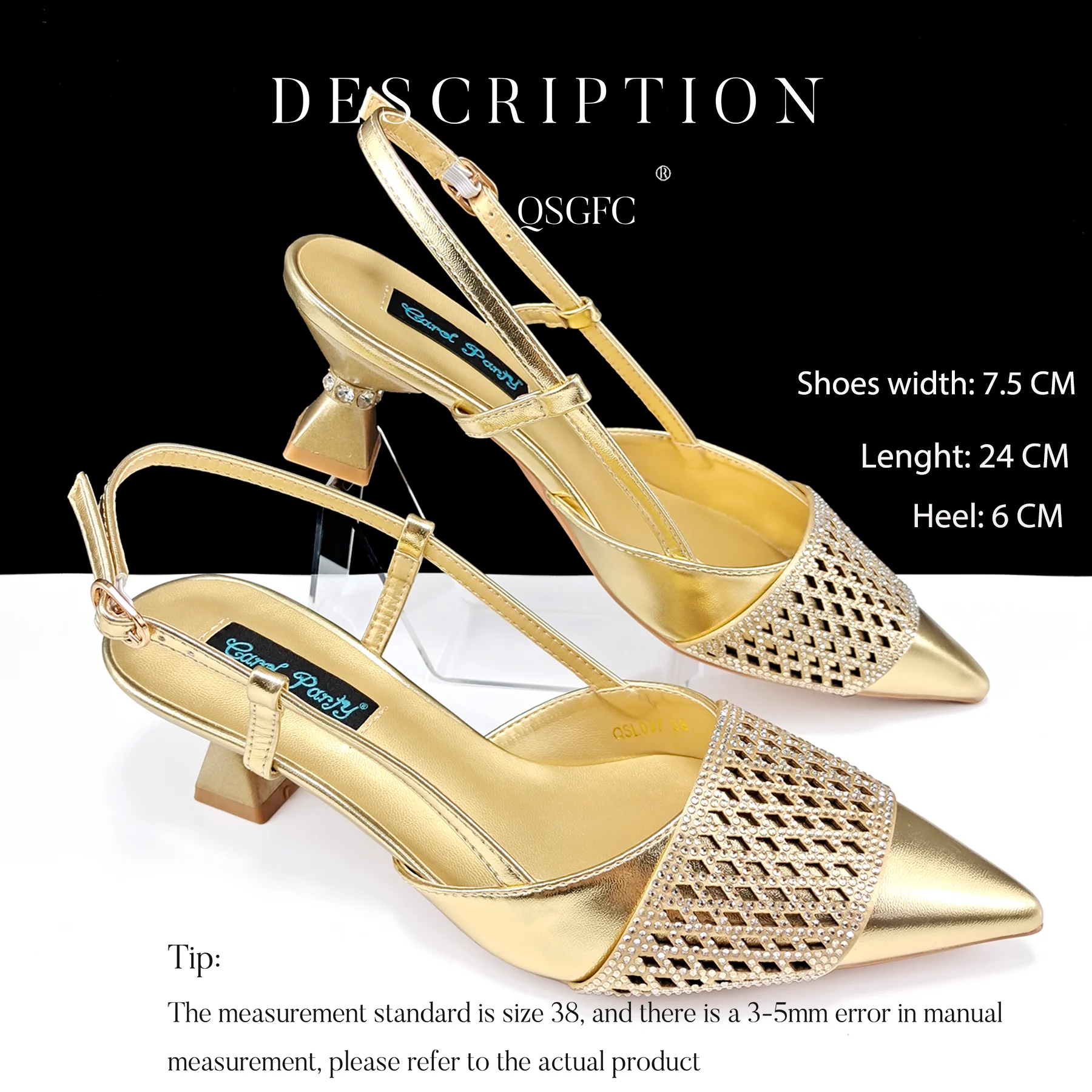 QSGFC Italian Design Rhinestone-encrusted Ladies Party Women Shoes And Special Bag High Heels And Dual Purpose Gold Mini Bag