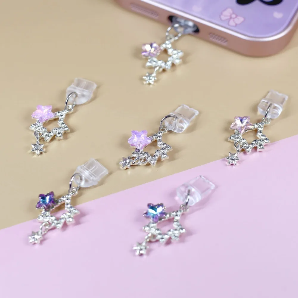 1pc Glitter Star Stella colorata Spina antipolvere per telefono per iPhone/typc-c Ciondolo Tappo antipolvere Decorazione della cassa del telefono Spina antipolvere