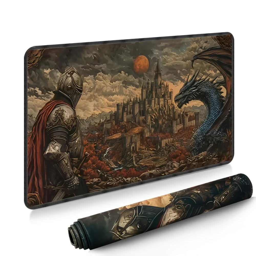 1Pcs Knight Dragon Ruins Epic Style Game Mat Extra Large Rollable TCG Tabletop RPG Mouse Pad Non-Slip Rubber Base for Office Gam