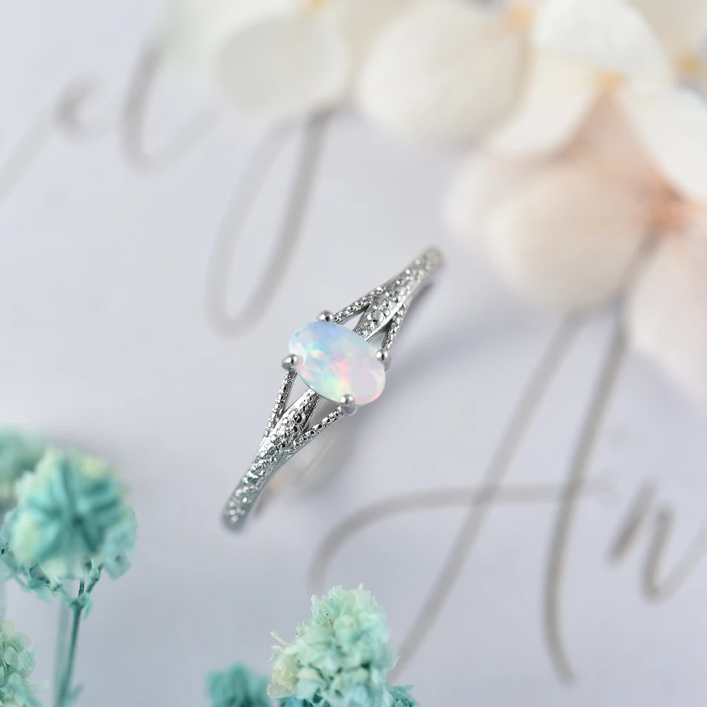 ITSMOS Faceted Opal Minimalist Ring Natural Opal Simple Geometric Band Dainty Stacking Jewelry Perfect Gift for Her Women