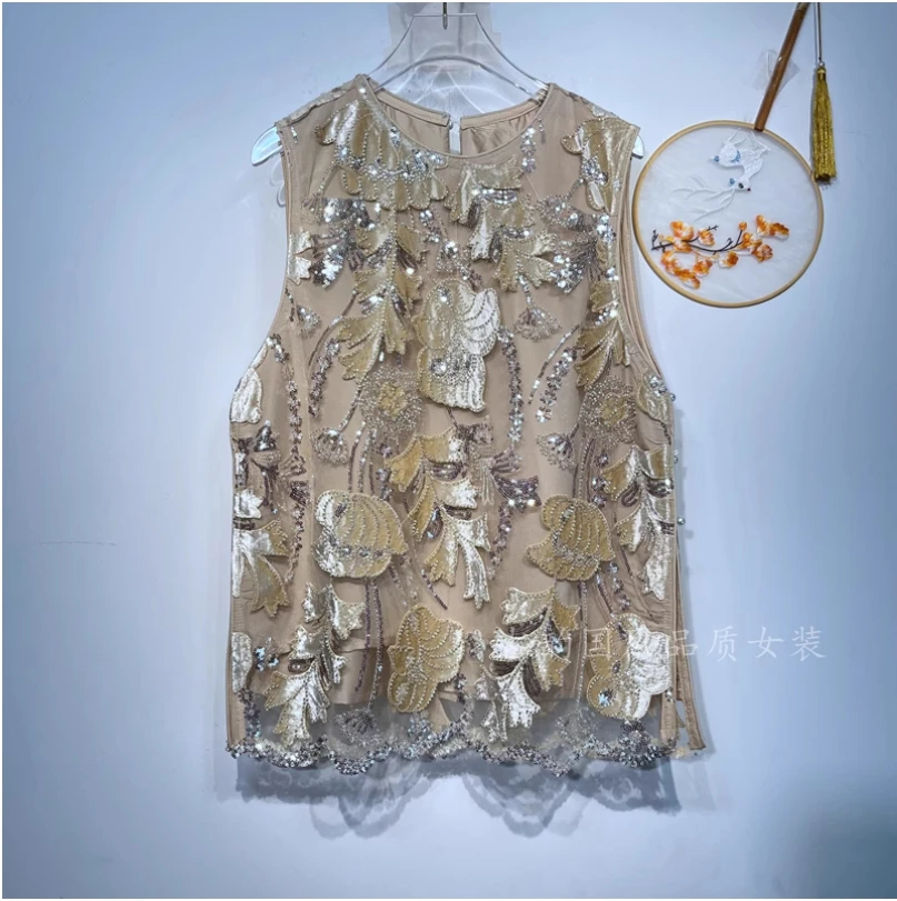 

Новый женский жилет в китайском стиле, кружевной жилет с двумя боковыми пряжками и разрезом на плечах, 20220, новый модный жилет с блестками и бусинами для тяжелой промышленности