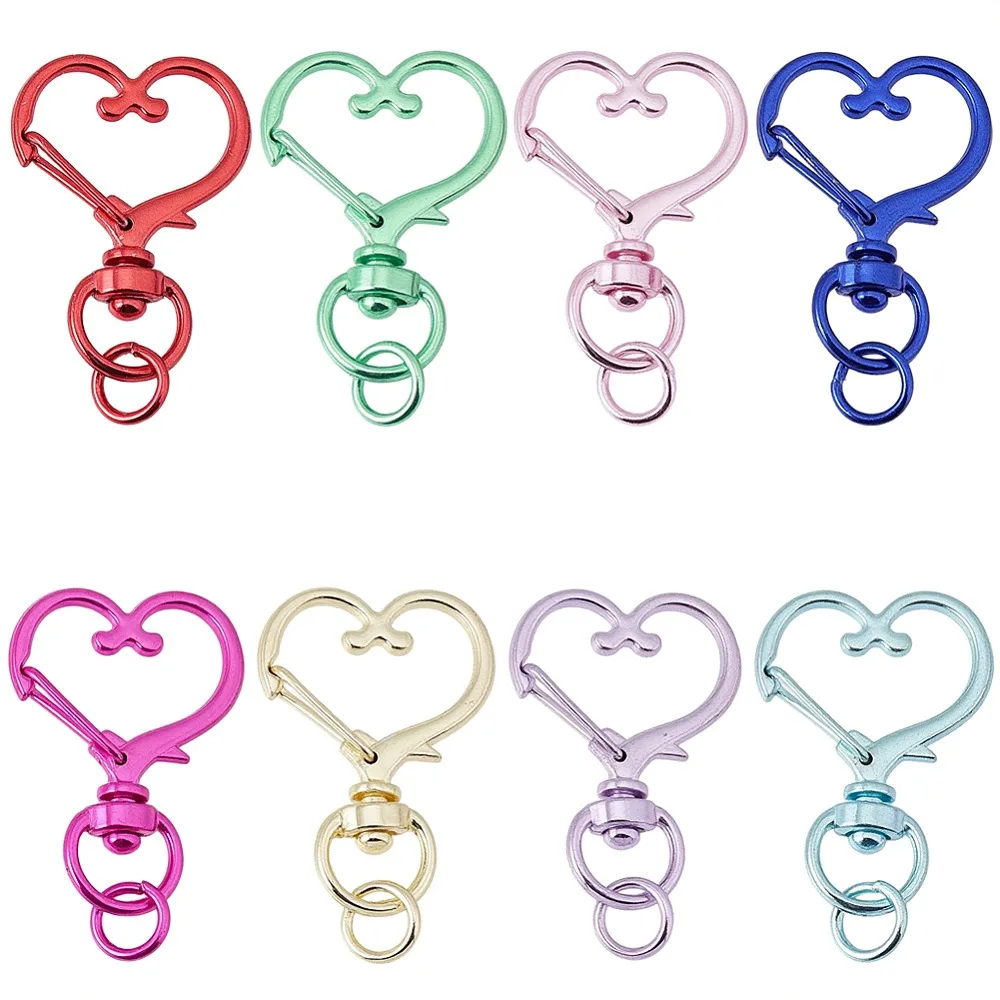 

30Pcs Alloy Swivel Clasps Heart Cadmium Free Lead Free Mixed Color 39~40x24x6mm
