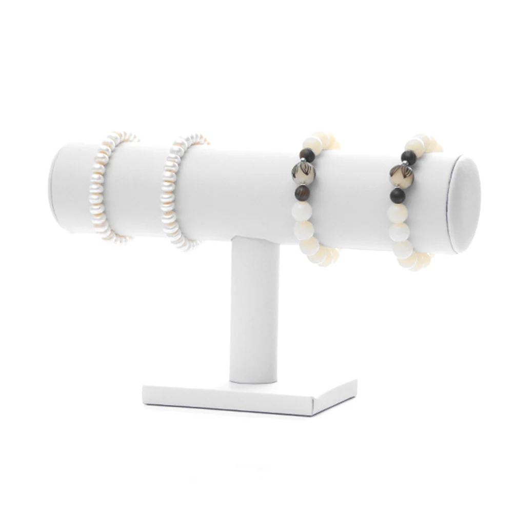 1 قطعة رف شاشة الأساور T شكل دائم حامل مجوهرات المنظم مستطيلة قاعدة الأبيض سوار رف شاشة