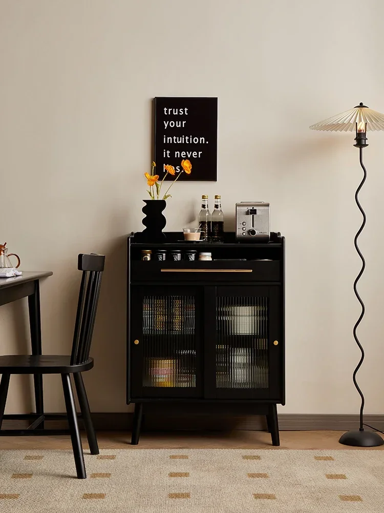 All solid wood household dining side cabinet, living room tea , wine cabinet, sliding door, storage