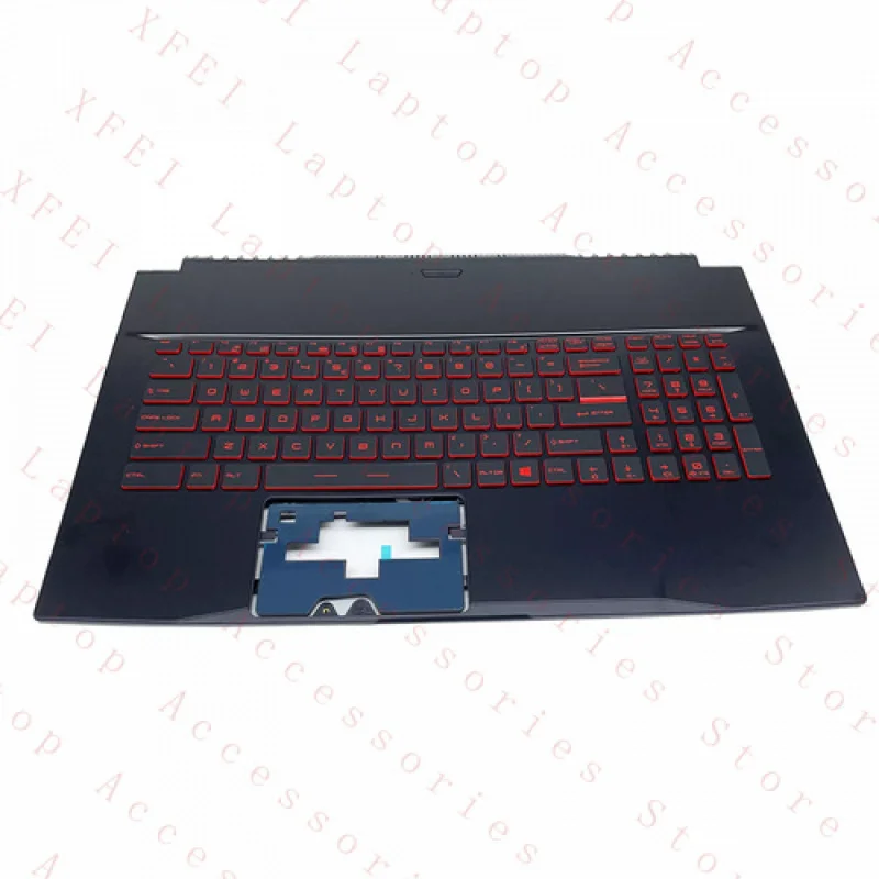 

F For MSI GF75 MS-17F1 MS-17F5 Palmrest 17" Black with Red Backlit Keyboard US