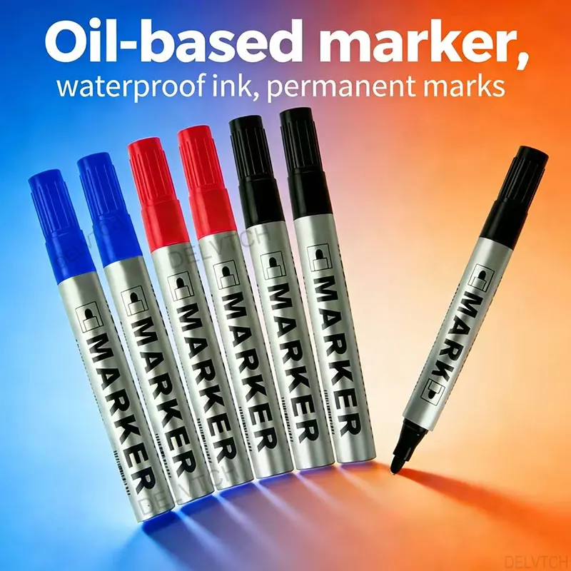 

6/12Pcs Set Waterproof Permanent Paint Marker Pen 2mm Tip Black Blue Red Oily Ink Quick Dry Signature Pen Art Drawing Stationery
