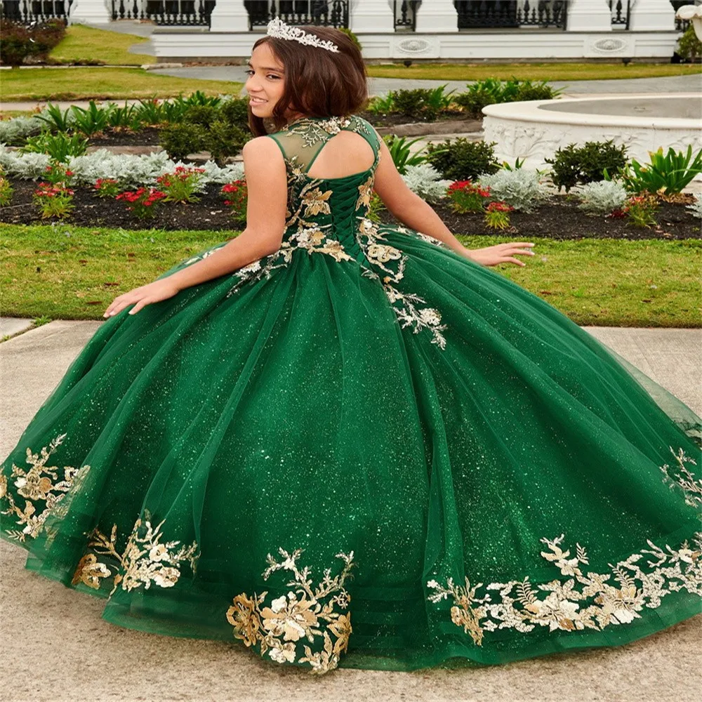 Flower Girl Dresses Green Ball Gown Tulle Appliques Floral Flower Girl Dresses For Weddings Pageant Dresses Kids Baby