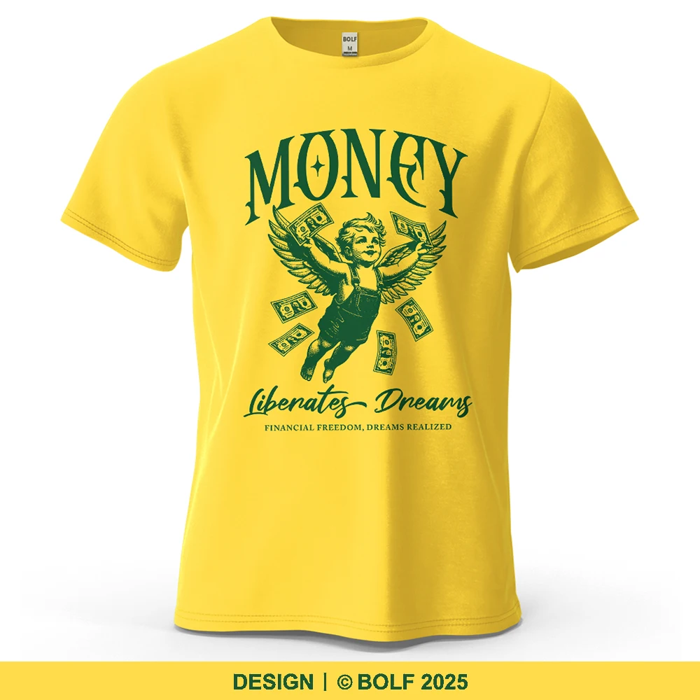 تي شيرت رجالي مطبوع عليه MONEY Liberates Dreams 100% قطن كبير الحجم برسومات جرافيك للنساء تي شيرت علوي ملابس الشارع