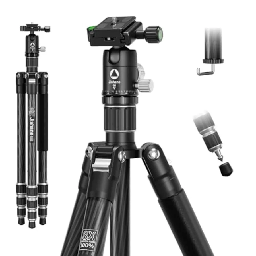 

Carbon Fiber Camera Tripod 62 Professional Video Tripod for DSLR/Smartphone with 360 Ball Head and 1/4 Arca QR Plate Compact Li