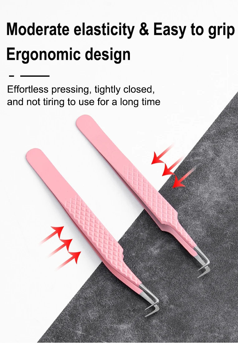 Fiber Tip Tweezers for Eyelash Extension Pink Stainless Steel High Precision Lash Tweezers for Volume Fans Makeup Tools