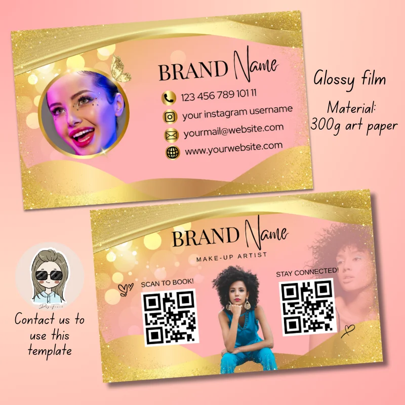 

DsgnTouch Rose Gold Glitter Business Card Editable Foil Name Card for Luxury Brands Bridal Shops Paper with Glossy Lamination