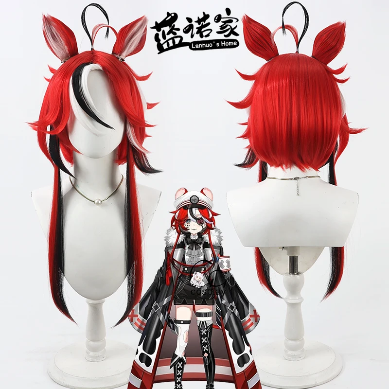 Virtual YouTube Vtuber Hakos Baelz Cos Cosplay Wig Ears Halloween Carnival Party Props Synthetic Hair Heat Resistant Fiber