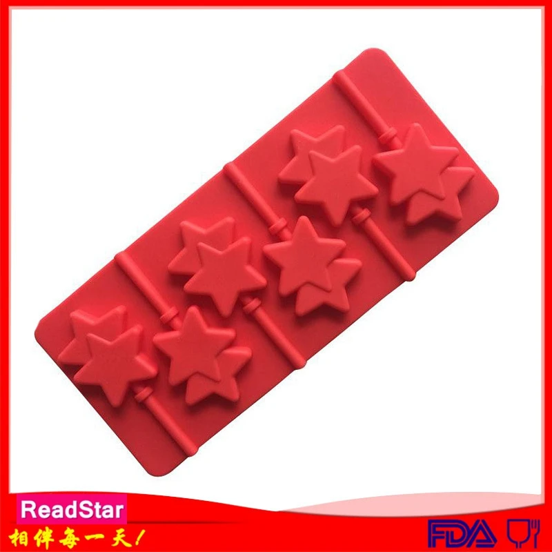 20PCS/LOT ReadStar 6LO047RD090 6 Cavities Double Five-pointed Star Lollipop Silicone Mold 6 Holes Baking Mould DIY Soap Mold