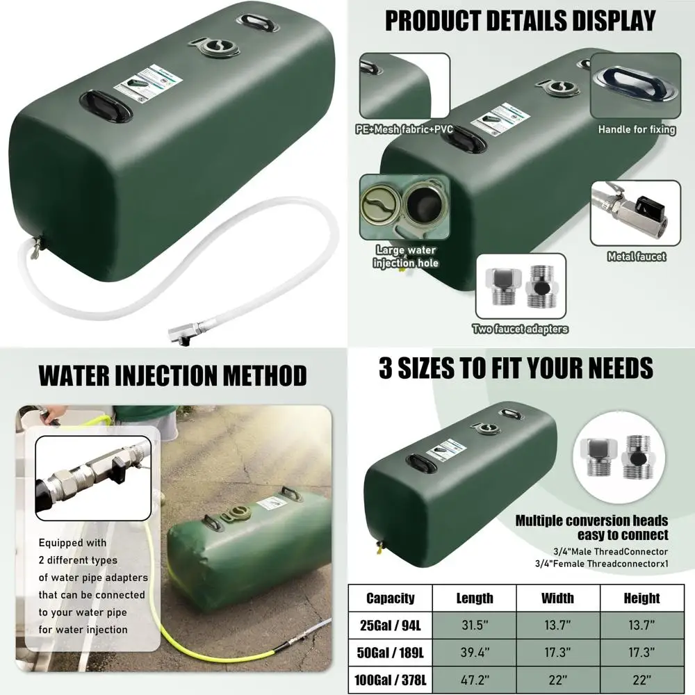 ภาชนะเก็บน้ำดื่ม, ถุงเก็บน้ำแบบพกพาขนาด 25 แกลลอน, ถังเก็บน้ำแบบพับได้สำหรับรถบ้าน, สามารถใช้สำหรับเก็บเครื่องดื่มได้