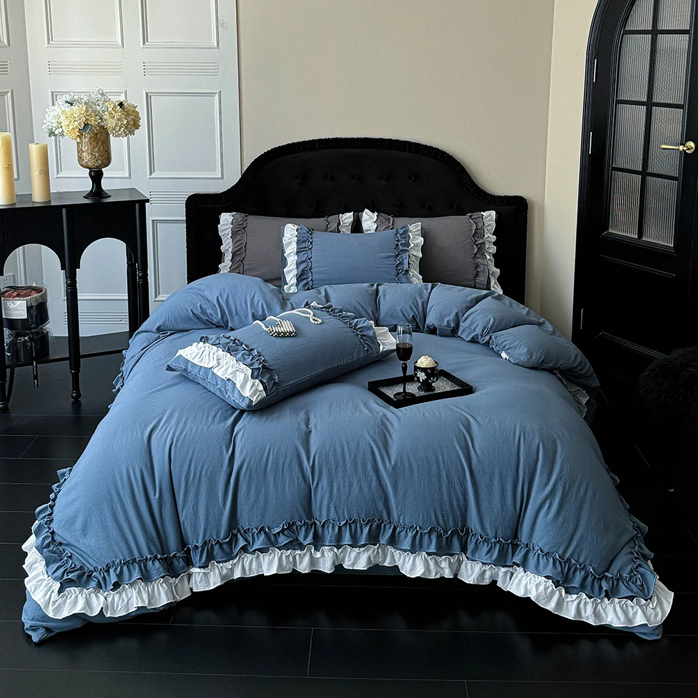 Duvet Cover Bedding Set 135x200 Twin Full Queen King Size Nordic Quilt Cover 240x220 Double Single Ruffle Lace Bed Linen 200x200