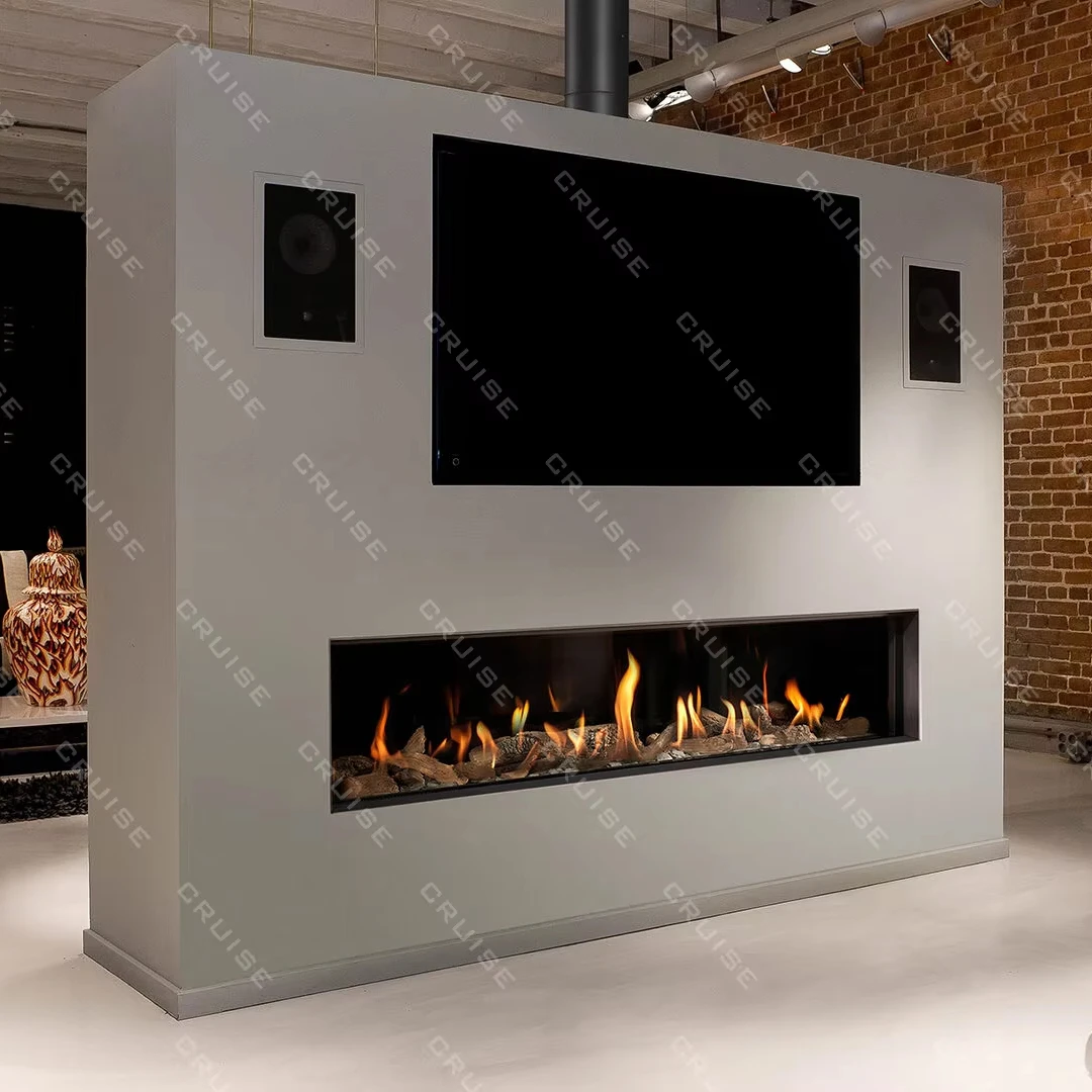 Custom Domestic In-Wall Modern Linear Natural Gas/Propane LPG Smart Heating Frameless Eco-Friendly Winter Gas Fireplace