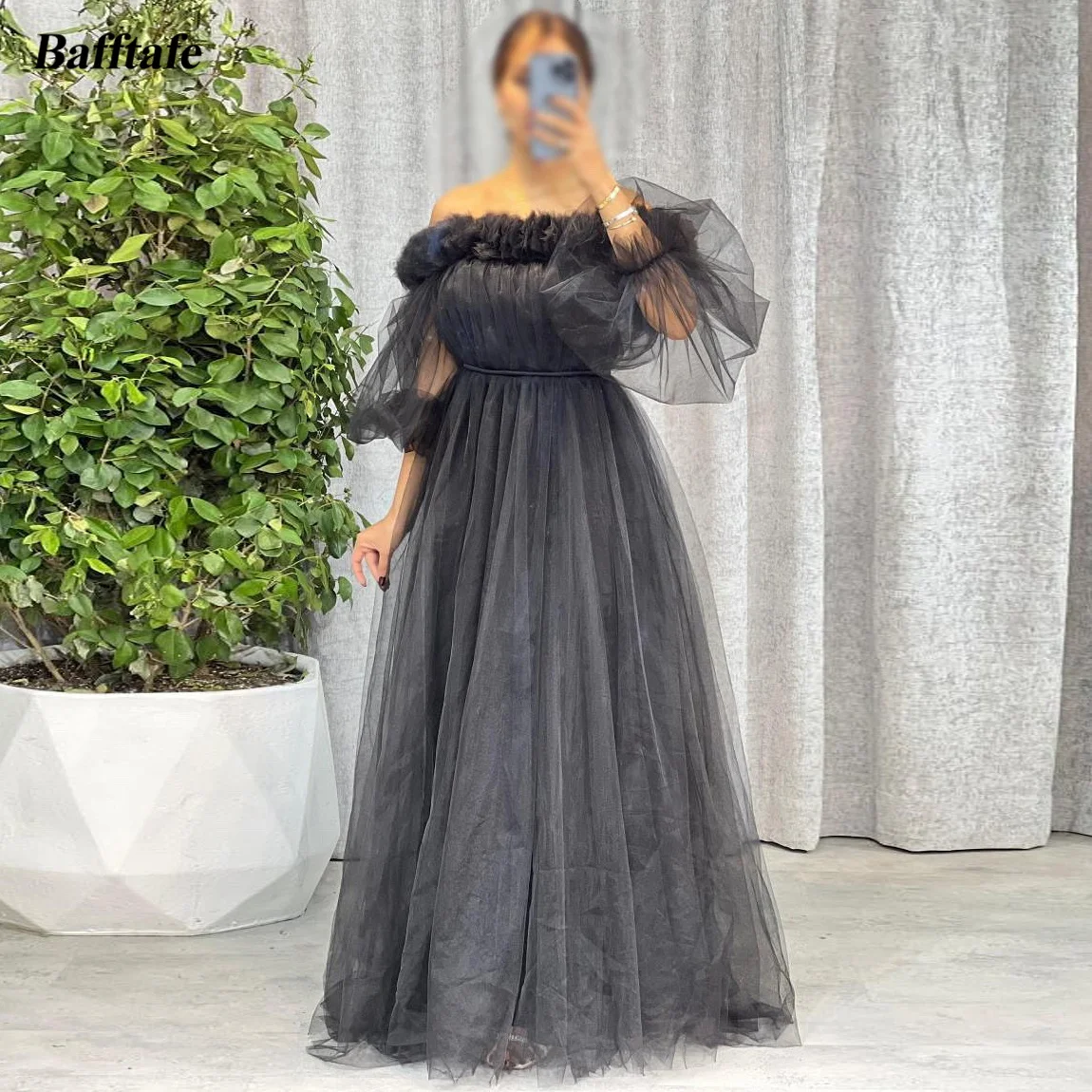 Bafftafe Einfache A-Linie Tüll-Abschlussball-Party-Kleider, Puffärmel, individuelle formelle Abendkleider, saudi-arabisches Geburtstagskleid