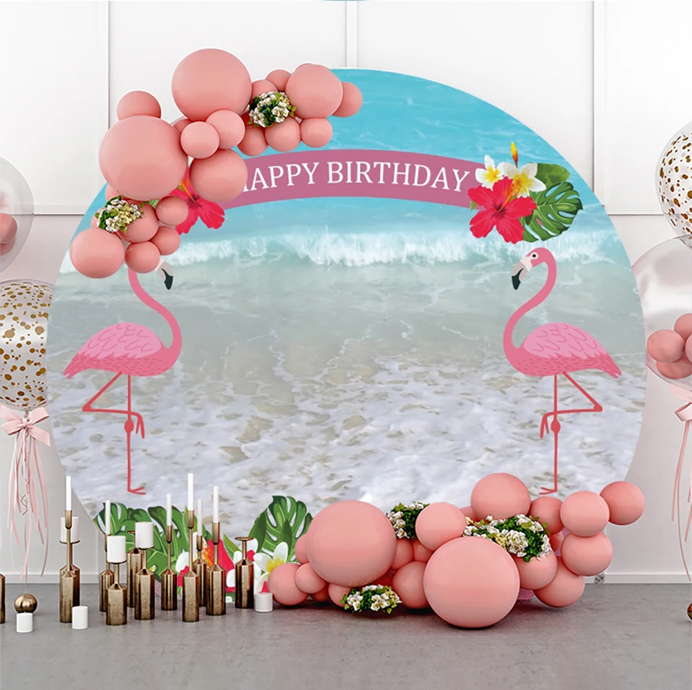 

Flamingo Customize Birthday Round Backdrop Newborn Girls Summer Seaside Beach Background for Photo Studio Pineapple Backdrop