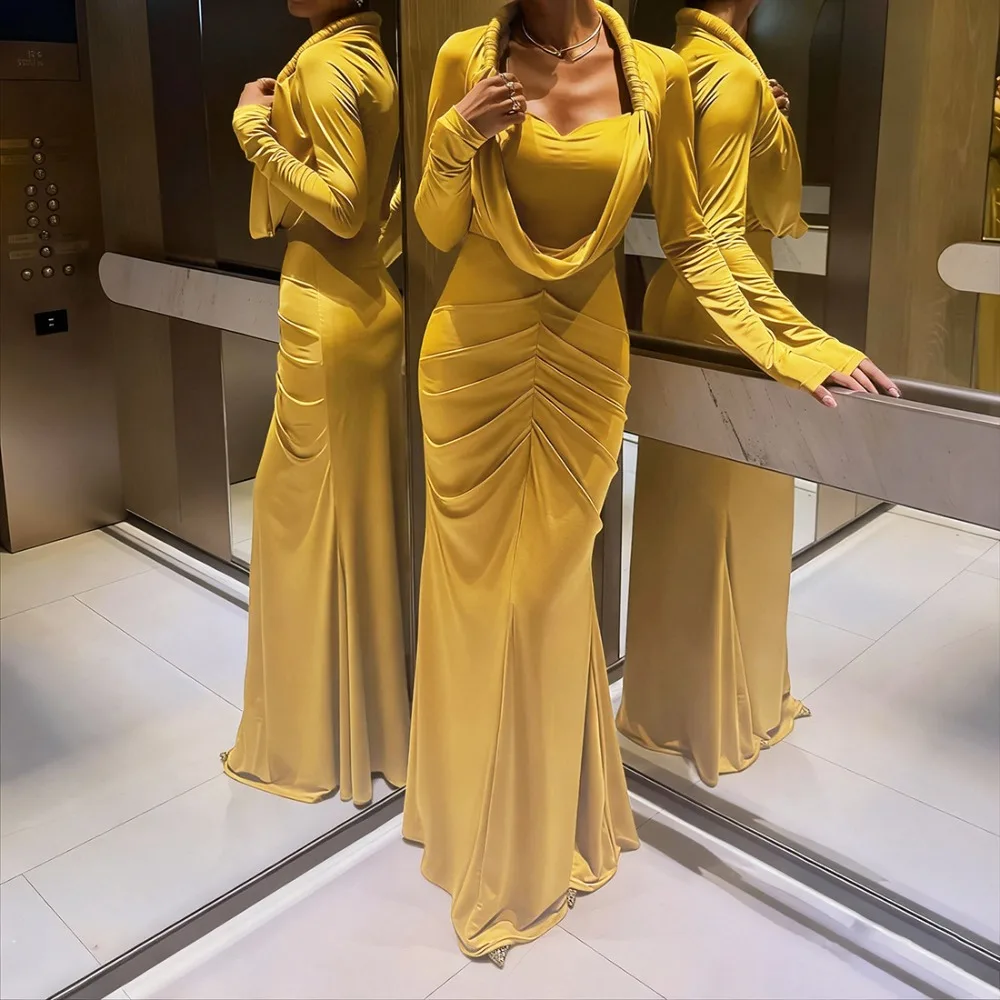 TWOTWINSTYLE – robe de soirée haut de gamme pour femmes, col carré, manches longues, taille haute, moulante, couleur unie, Sexy, Slim, nouvelle collection