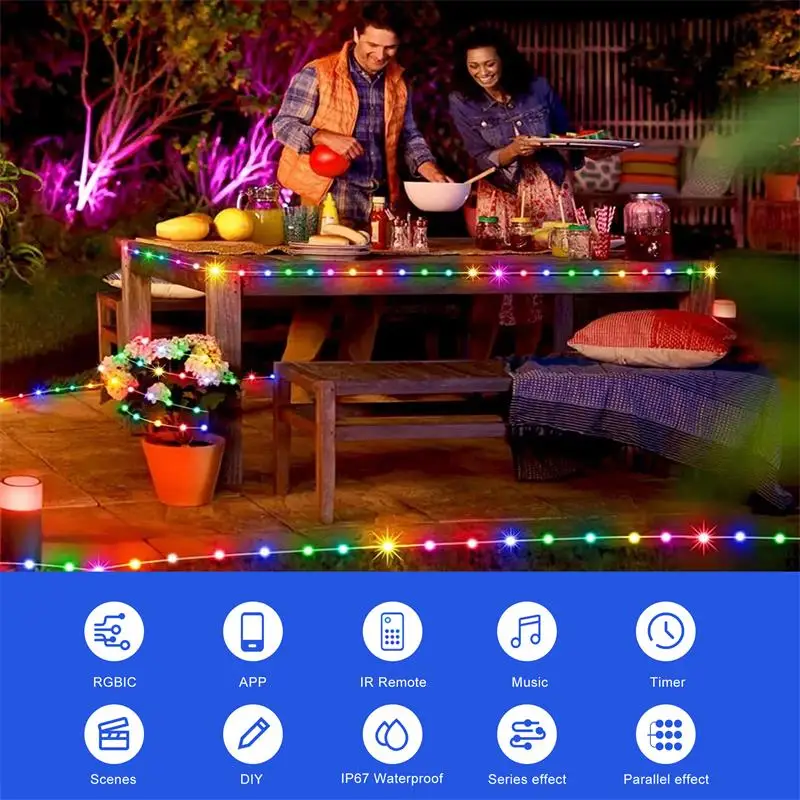 Imagem -03 - Dreamcolor Led String Fairy Lights Guirlanda Bluetooth Usb 5v 50 Pés 15m Rgb Endereçável Festa Natal Decoração de Casamento