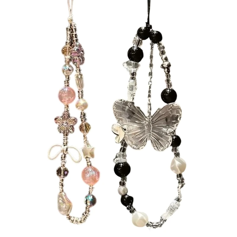 U55B Elegant Eye Catching Chain Beaded Cellphone Lanyard For Women Girls Telephone Strap Jewelry Drop-resistant