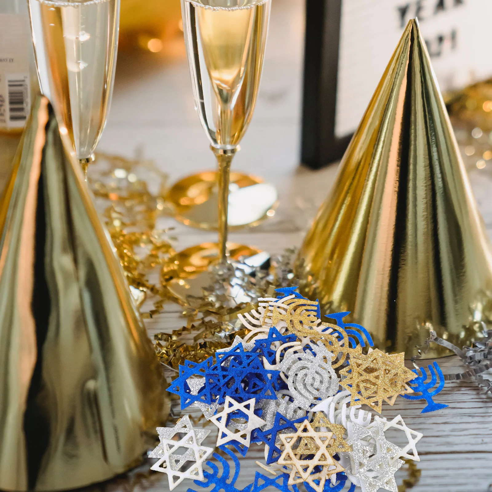 

100pcs Menorah Confetti Shiny Paper Table Scatter Decor Hanukkah Party Desktop Church Anniversary Event