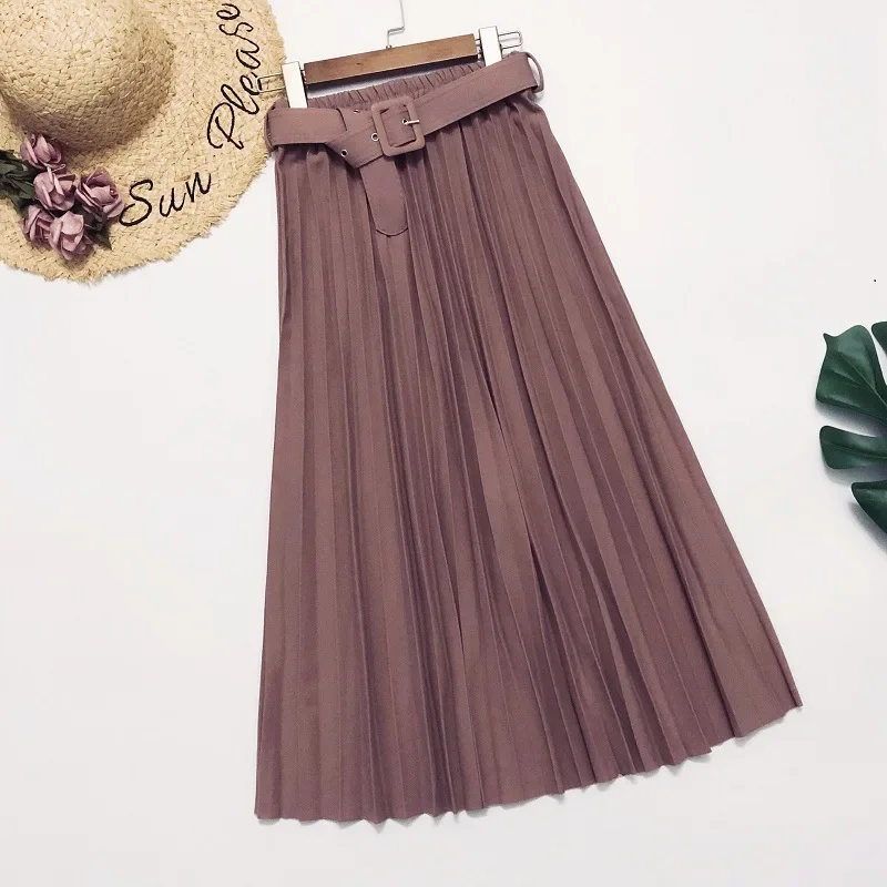 Elegant skirt womens 2021 Autumn  High-Waisted Pleated Skirt Multicolor Long Commute A- line midi Skirt womens Office Lady