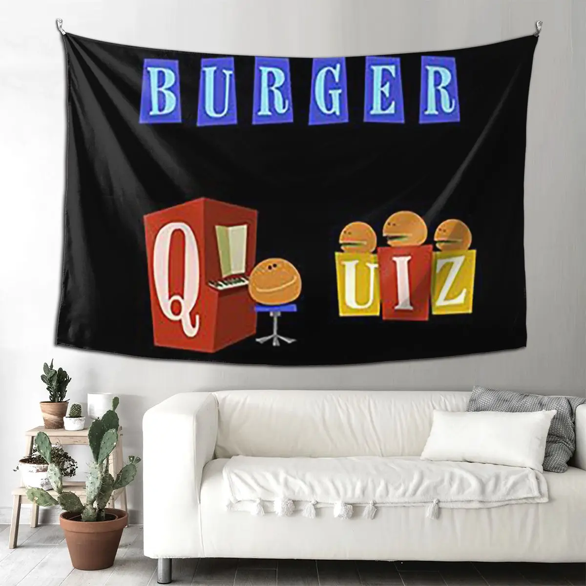 

Burger Quiz New Logo Tapestry Funny Wall Hanging Aesthetic Home Decor Tapestries for Living Room Bedroom Dorm Room