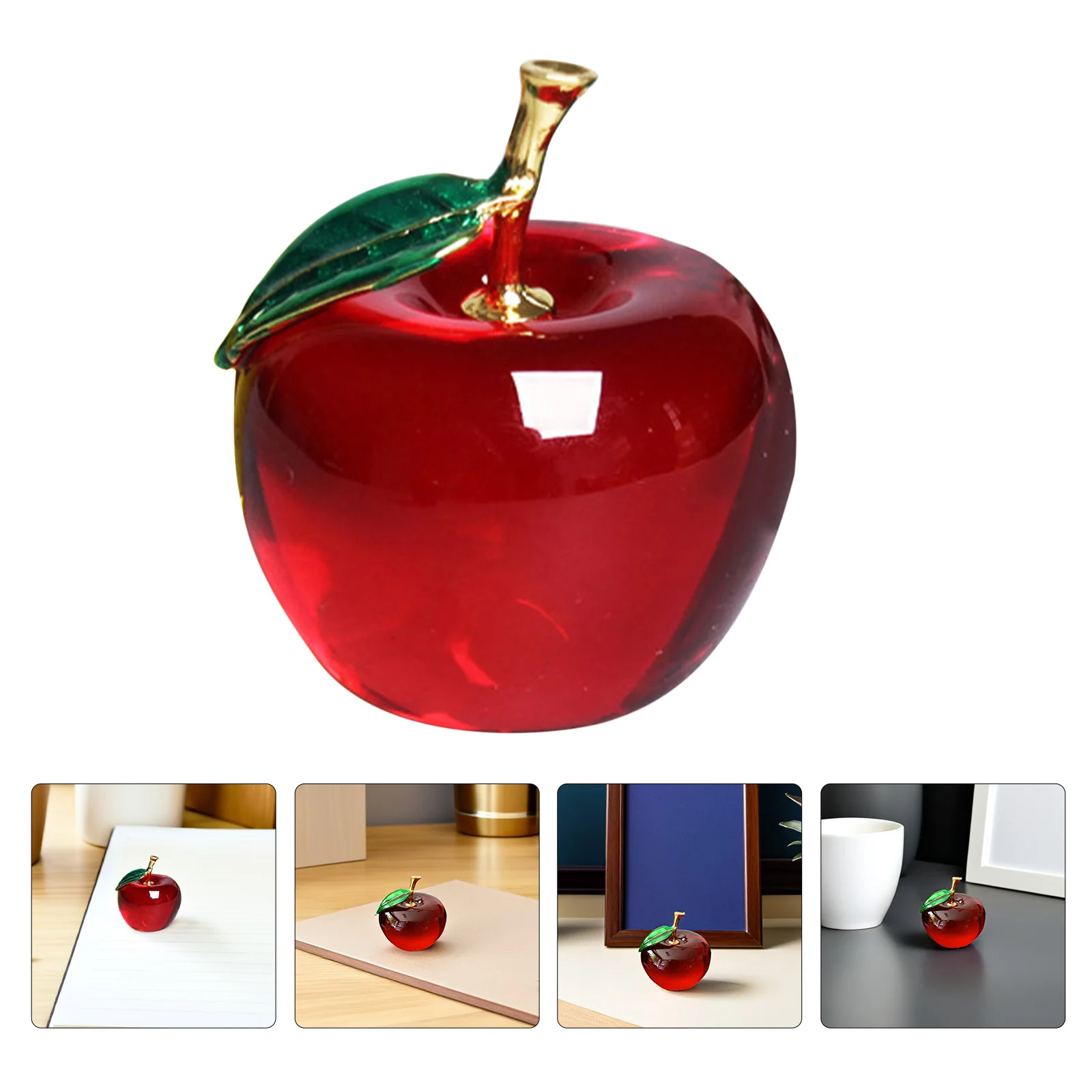 

Crystal Red Apple Sculpture Realistic Glass Decorative Fruit Ornament Desktop Home Office Bedroom Crystal Figurines