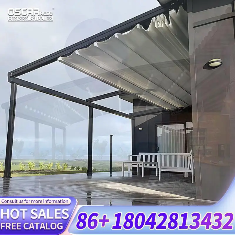 Opening Louvered Structure with LED Strips for Swimming Pool Carport and House Aluminum PVC Architecture Retractable Canopy Perg