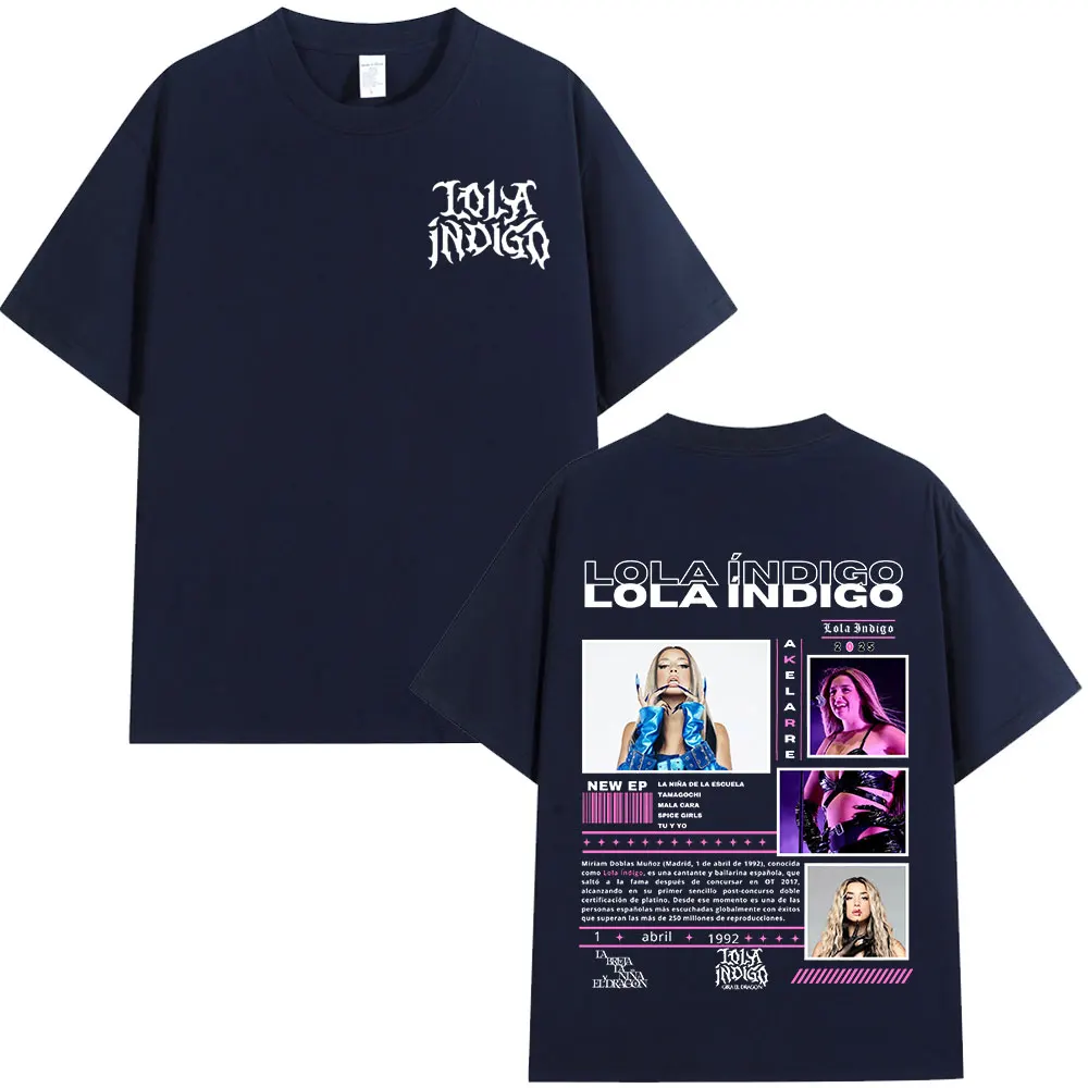 Singer Lola Indigo 2025 Tour T-shirts Men Women Clothing Fashion Hip Hop Street T Shirts High Quality Casual 100% Cotton T Shirt