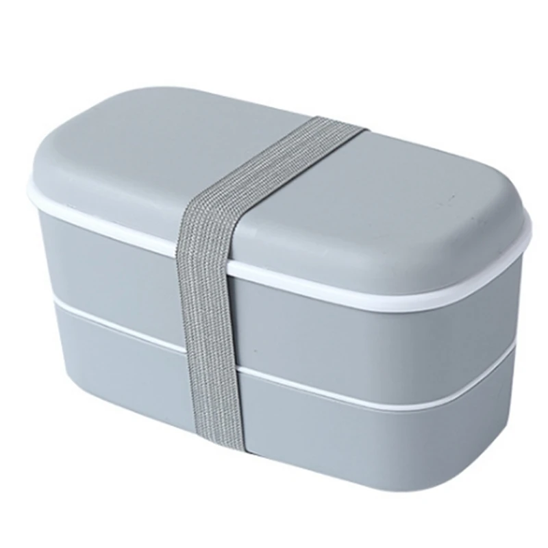 Microwavable 2 Layer Lunch Box with Compartments Leakproof Bento Box Insulated Food Container Lunch Box Gray