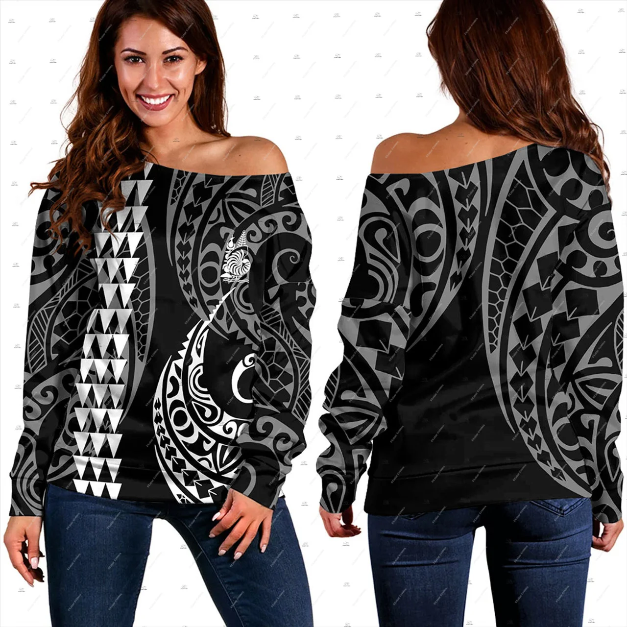Custom Name New Caledonia French Polynesian Islands Tattoo 3DPrint Women Casual Harajuku Off Shoulder Sweatshirts Long Sleeves Q