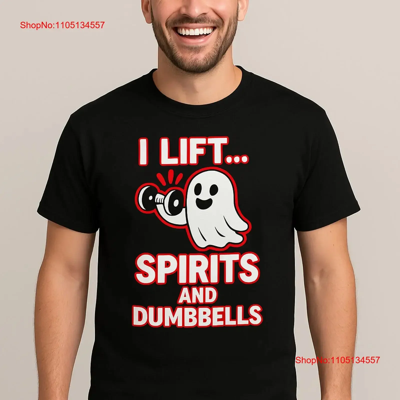 I Lift Spirits Dumbbells Funny Gym Ghost T Shirt Paranormal Fitness vintage Washed Unisex Stylish Breathable Slightly homme