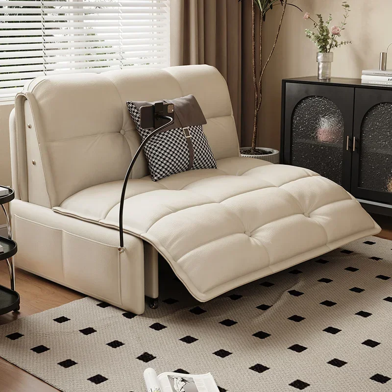 Smart leather electric sofa bed wireless remote control folding multi-functional modern simple sofa