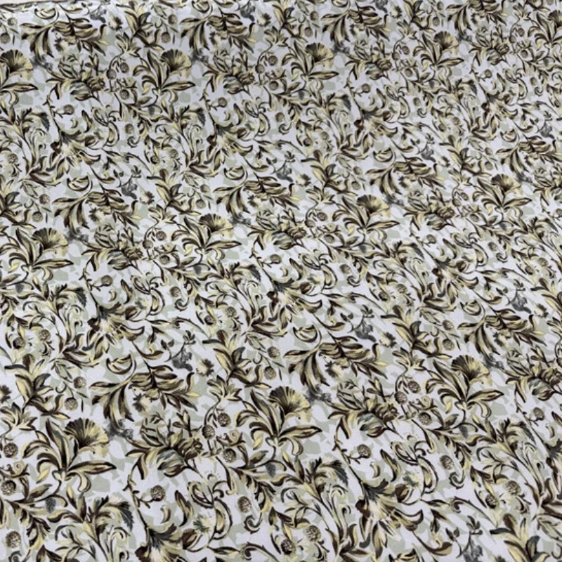 

1 meter 100% Mulberry Silk 16 momme Crepe Silk Fabric Small Brown Floral 138cm 54" wide by the yard XL288
