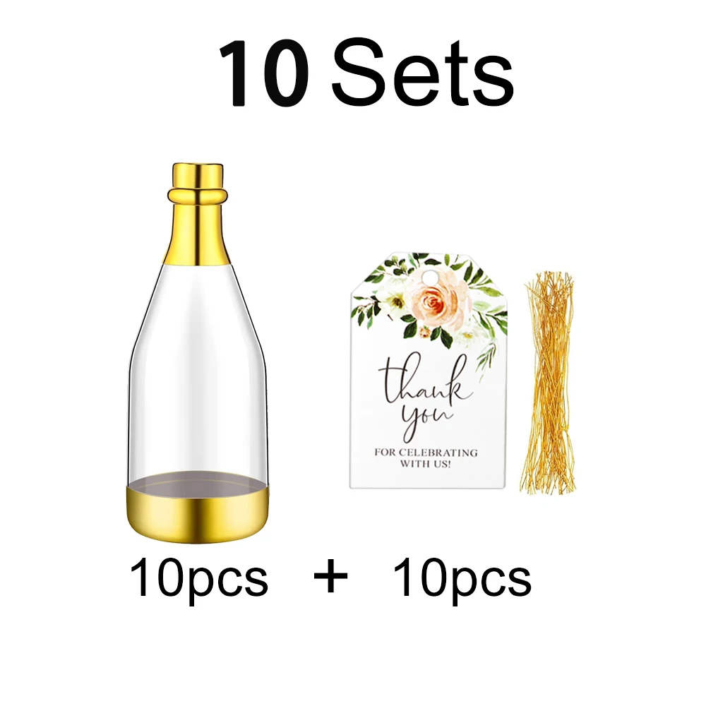 10set, Gold Champagne Bottle-Shaped Candy Gift Boxes, a Perfect Choice for Weddings and Parties.