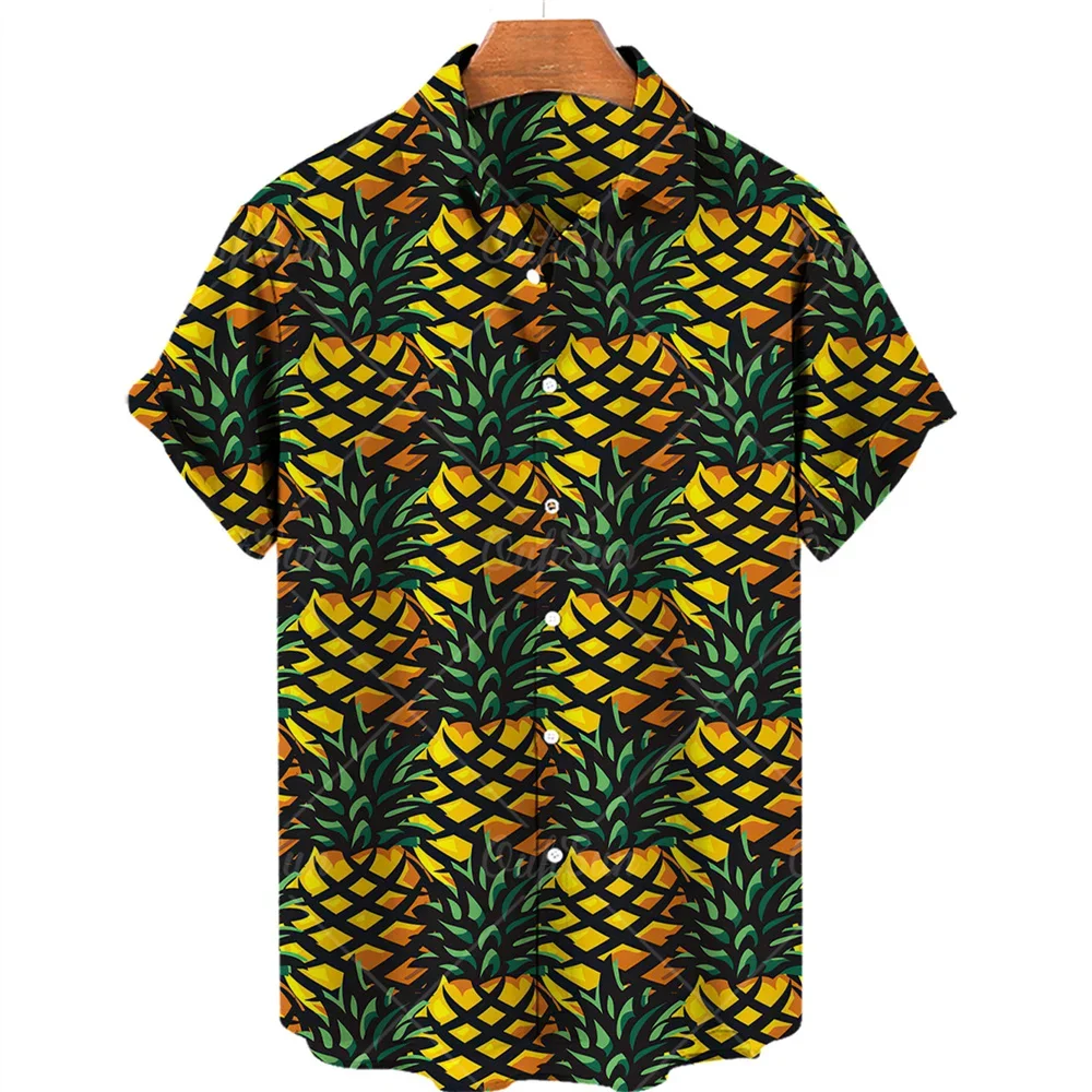 Pineapple Fruit Hawaiian Shirts Lemon 3d Print Shirts Men Fashion Blouses Casual Beach Camisas Summer Men's Vocation Lapel Shirt